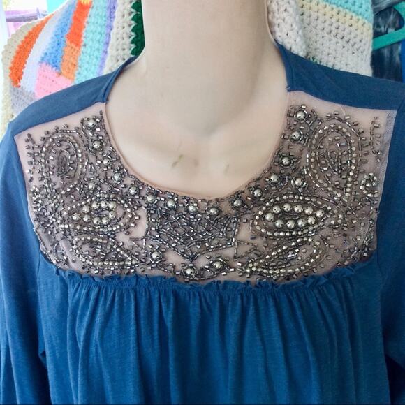 ANTHROPOLOGIE DELETTA BEADED FLOWY TOP XS - Picture 4 of 9